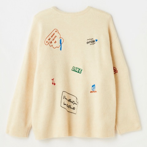 レディース　総刺繍ニットプルオーバー（おかだゆり）