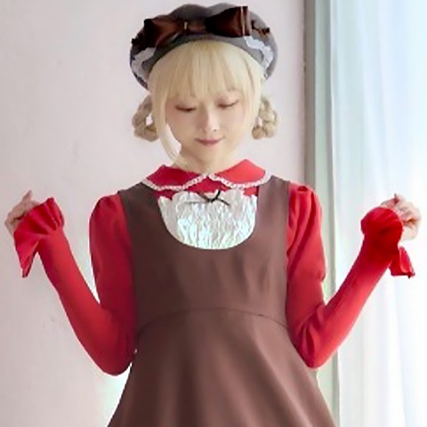 レディース　パフ袖丸襟ニットプルオーバー（星名桜子）