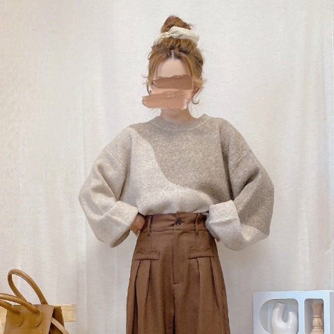 レディース　ウェーブ柄ニットプルオーバー（akane）