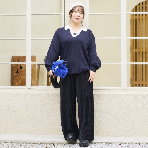 レディース　襟付きニットプルオーバー（おかだゆり）