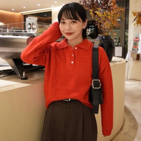 レディース　ポロ襟ニットプルオーバー（オクユウカ）