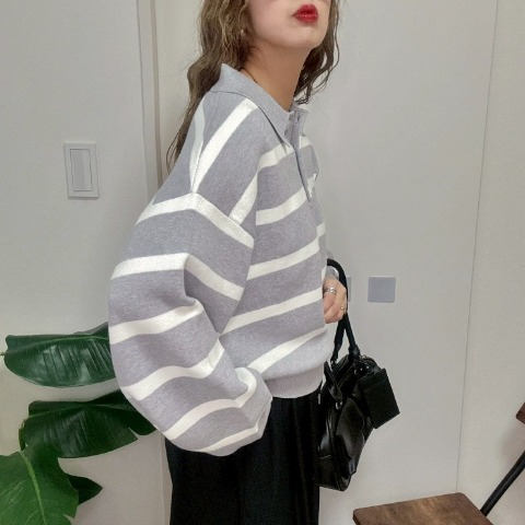 レディース　ボーダー襟付きニットプルオーバー（NON）