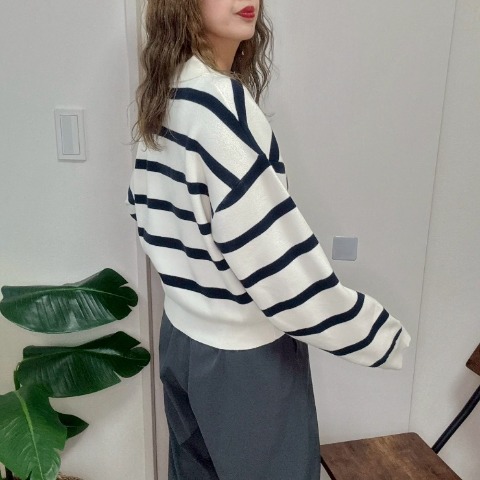 レディース　ボーダー襟付きニットプルオーバー（NON）