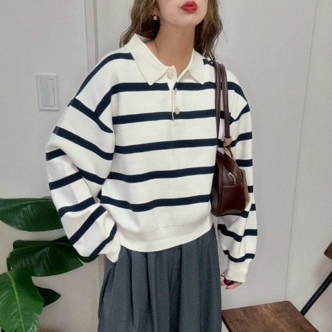 レディース　ボーダー襟付きニットプルオーバー（NON）