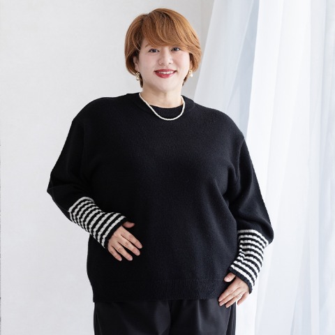 レディース　袖ボーダーニットプルオーバー（けいこ）
