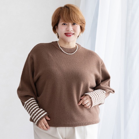 レディース　袖ボーダーニットプルオーバー（けいこ）