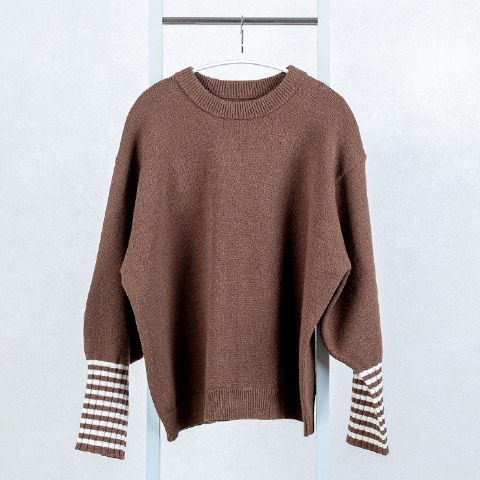 レディース　袖ボーダーニットプルオーバー（けいこ）