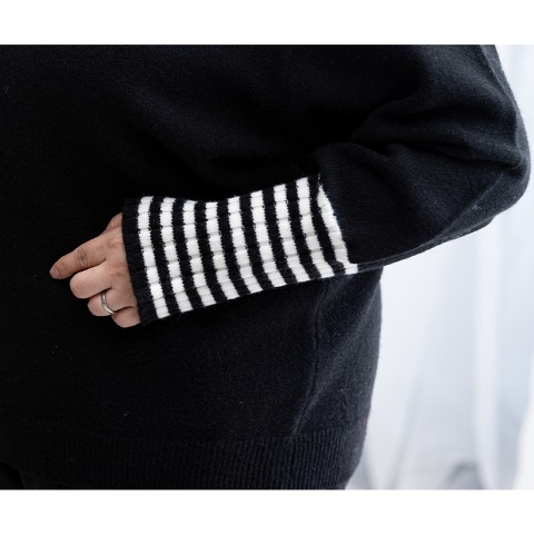 レディース　袖ボーダーニットプルオーバー（けいこ）