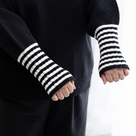 レディース　袖ボーダーニットプルオーバー（けいこ）