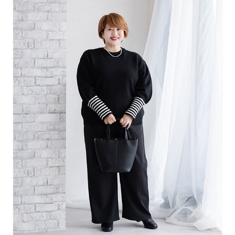 レディース　袖ボーダーニットプルオーバー（けいこ）