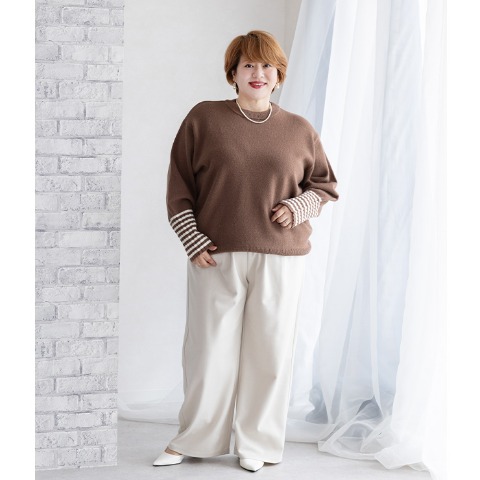 レディース　袖ボーダーニットプルオーバー（けいこ）