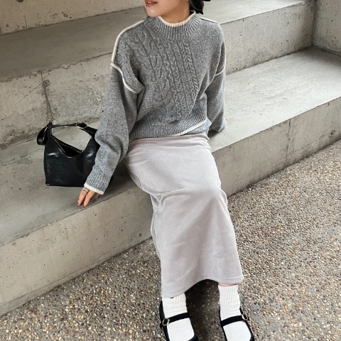 レディース　配色パイピングアシメニットプルオーバー（YUI）