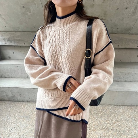 レディース　配色パイピングアシメニットプルオーバー（YUI）
