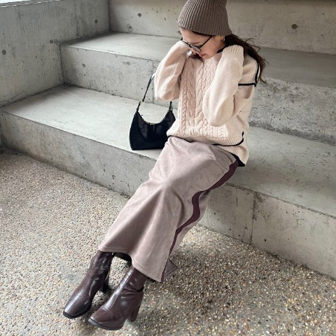 レディース　配色パイピングアシメニットプルオーバー（YUI）