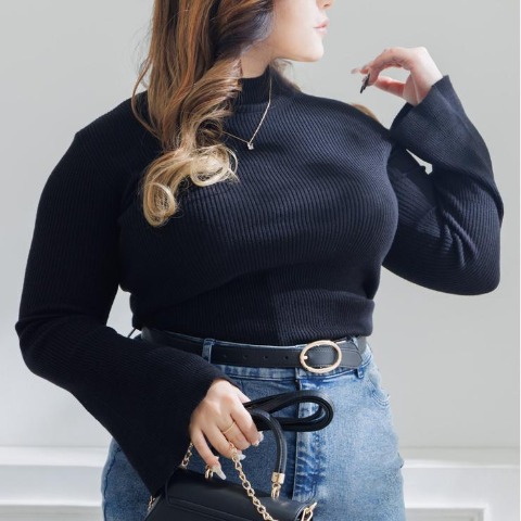 レディース　袖フレアニットプルオーバー（らむちゃん）