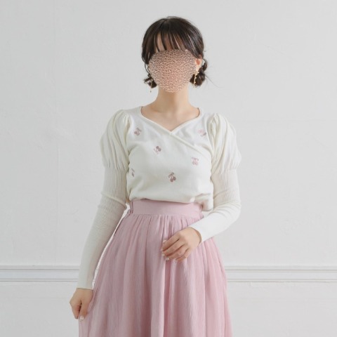 レディース　サクランボ刺繍ニットプルオーバー(maki) アイボリー 314