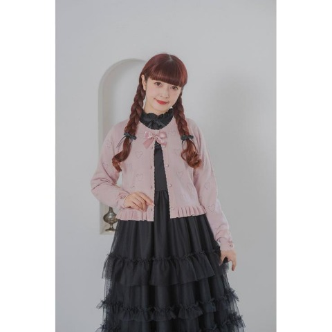 レディス　もちもちハート柄リボン付きニットカーディガン(青木美沙子)