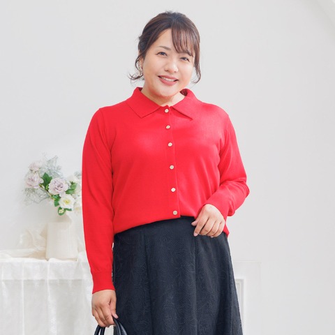 レディース　ポロ衿ニットカーディガン（Hina）