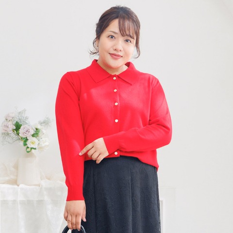 レディース　ポロ衿ニットカーディガン（Hina）