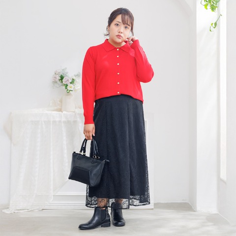 レディース　ポロ衿ニットカーディガン（Hina）