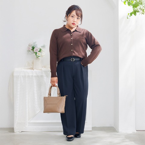 レディース　ポロ衿ニットカーディガン（Hina）