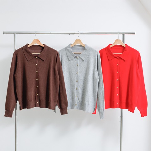 レディース　ポロ衿ニットカーディガン（Hina）