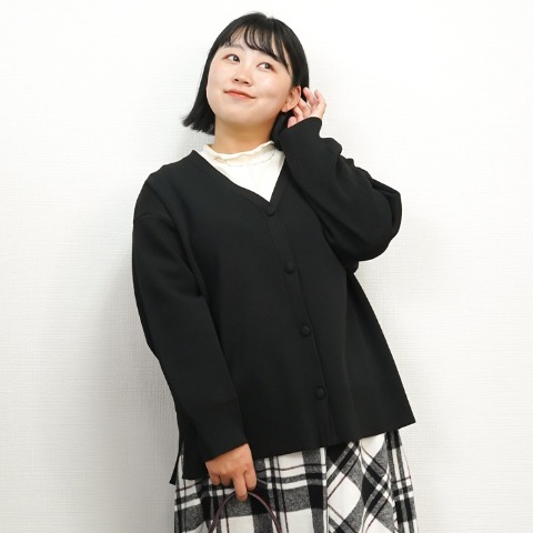 レディース　Vネックニットカーディガン（しまぽちゃ）