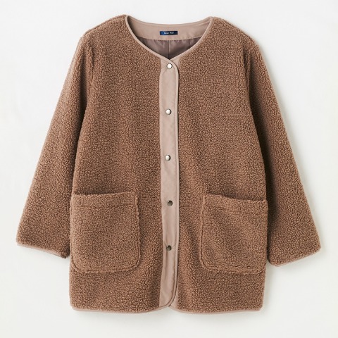 レディース　ノーカラーボアコート（おかだゆり）