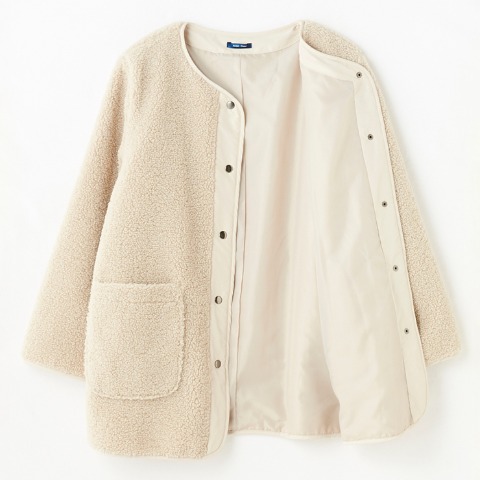 レディース　ノーカラーボアコート（おかだゆり）