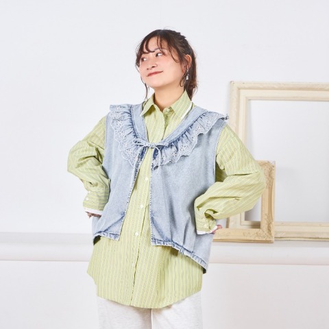 レディース　レース刺繍デニムバルーンベスト（Taiyou）