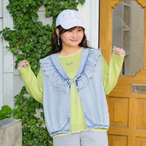 レディース　レース刺繍デニムバルーンベスト（Taiyou）
