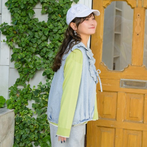 レディース　レース刺繍デニムバルーンベスト（Taiyou）