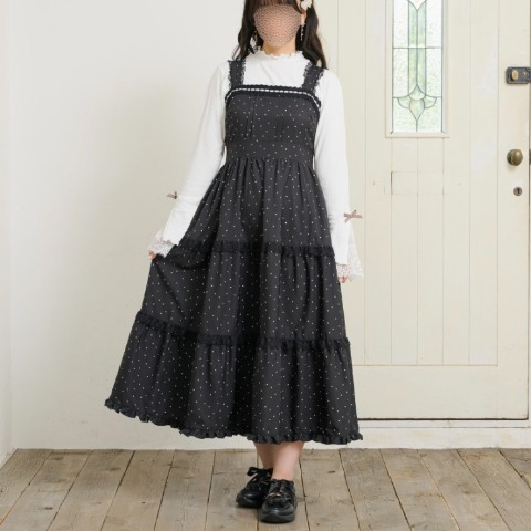 レディース　ドット柄ティアードジャンパースカート（maki）