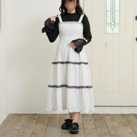 レディース　ドット柄ティアードジャンパースカート（maki）