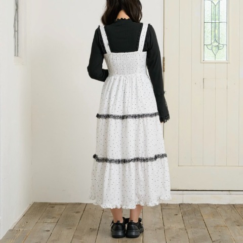 レディース　ドット柄ティアードジャンパースカート（maki）