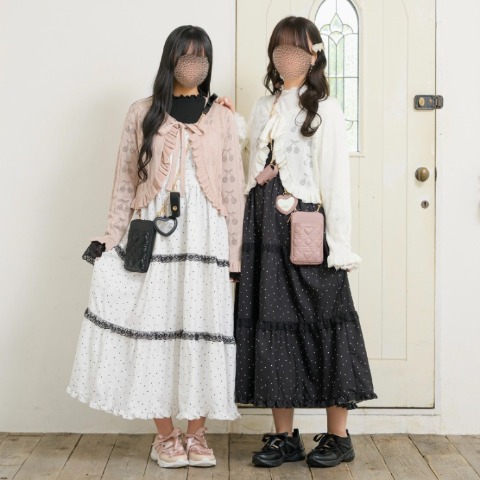 レディース　ドット柄ティアードジャンパースカート（maki）