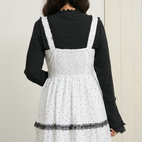 レディース　ドット柄ティアードジャンパースカート（maki）