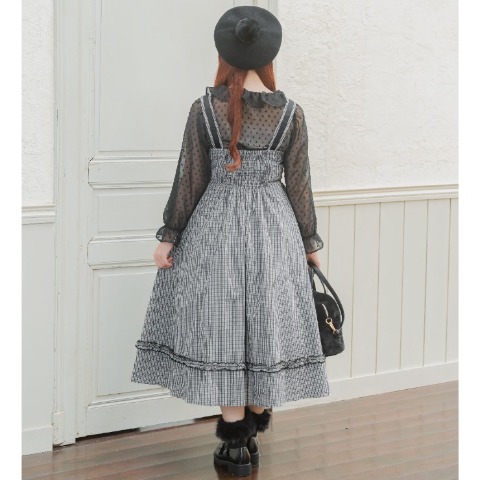 レディース　ギンガムチェックハートフリルジャンパースカート（青木美沙子）