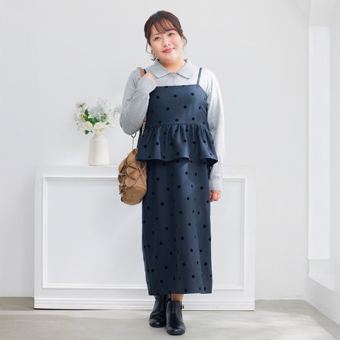 レディース　ペプラムドットジャンパースカート（Hina）