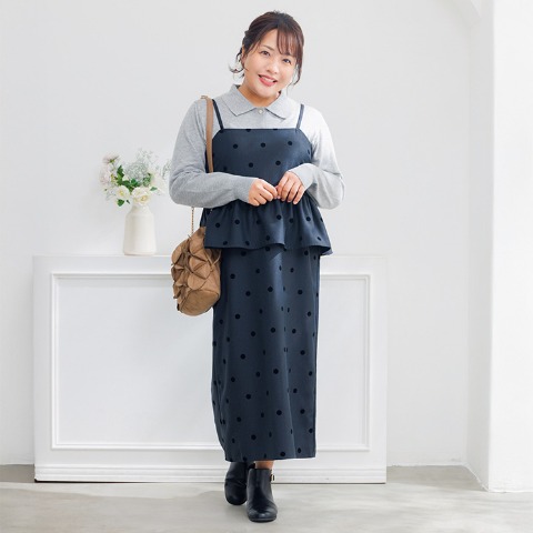 レディース　ペプラムドットジャンパースカート（Hina）