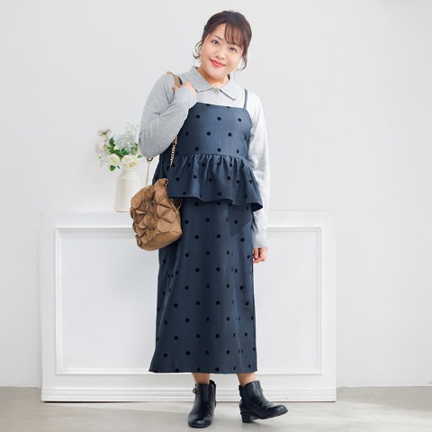 レディース　ペプラムドットジャンパースカート（Hina）