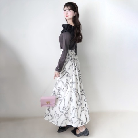 レディース　リボン柄マーメイドスカート（門脇伶奈）