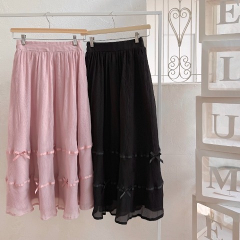 レディース　リボンシアーフレアスカート（maki）