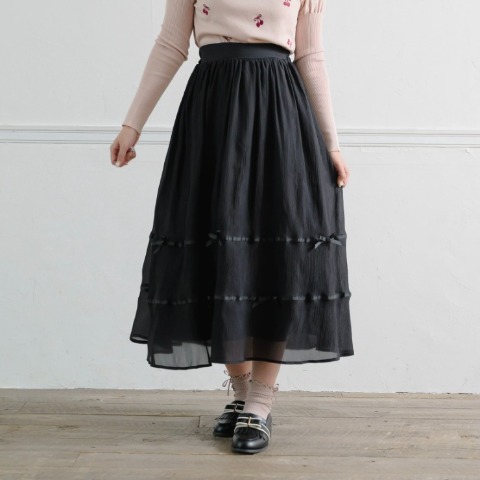 レディース　リボンシアーフレアスカート（maki）