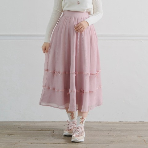 レディース　リボンシアーフレアスカート（maki）