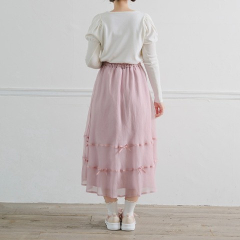 レディース　リボンシアーフレアスカート（maki）