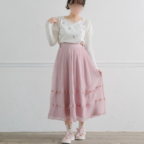 レディース　リボンシアーフレアスカート（maki）