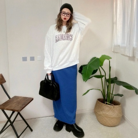 レディース　ポケット付きリブナロースカート（NON）