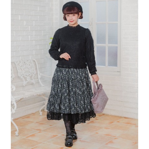 レディース　花柄×リボンプリントリバーシブルスカート（青木美沙子）