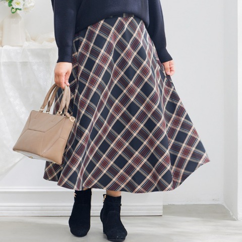 レディース　フレアチェックスカート(Hina)